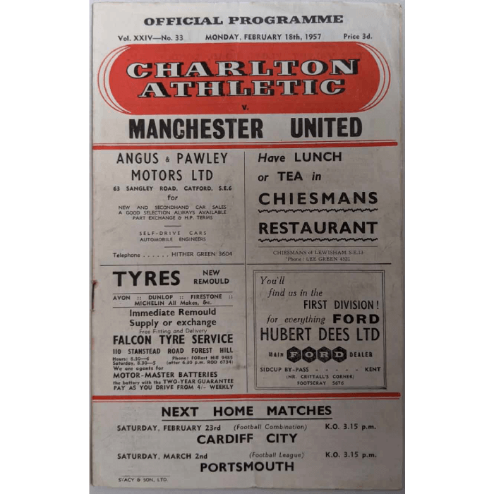 Charlton V Man Utd 1957 football programme