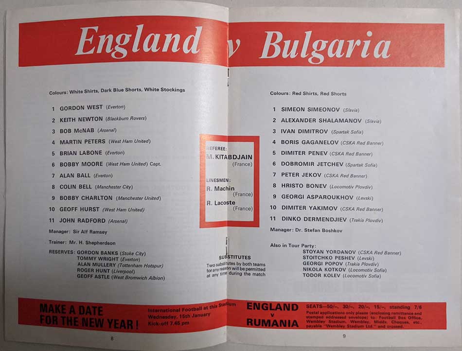 England V Bulgaria 1968 International Football Programme | RareFootyStuff