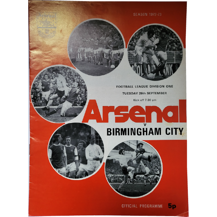 Arsenal V Birmingham City 1972 football programme