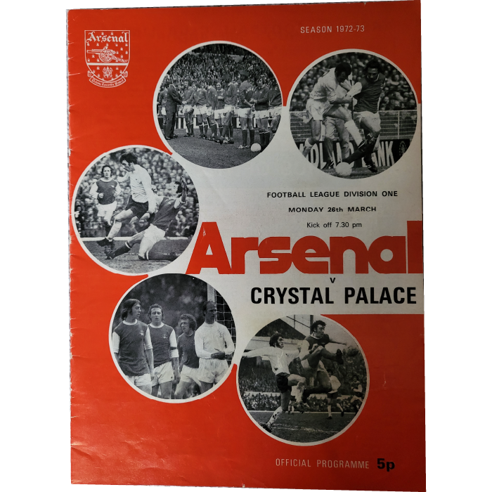 Arsenal V Crystal Palace 1973 football programme