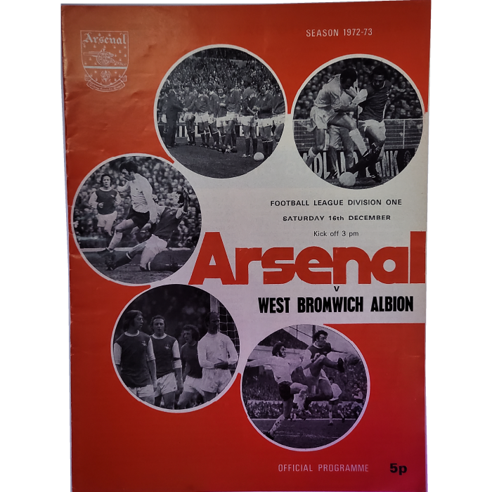 Arsenal V West Brom 1972 football programme