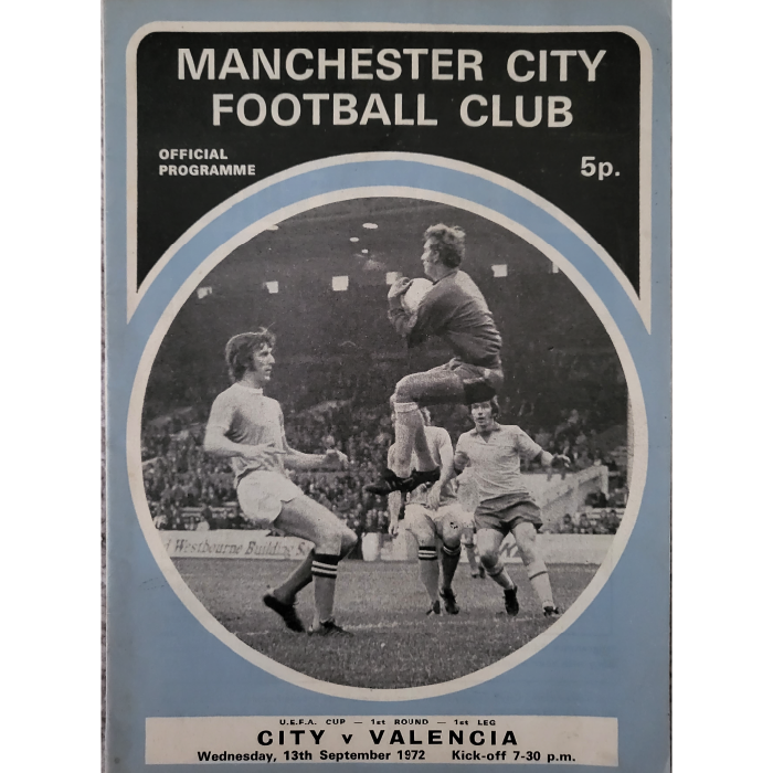 Man City V Valencia UEFA Cup 1st Leg 1972 football programme