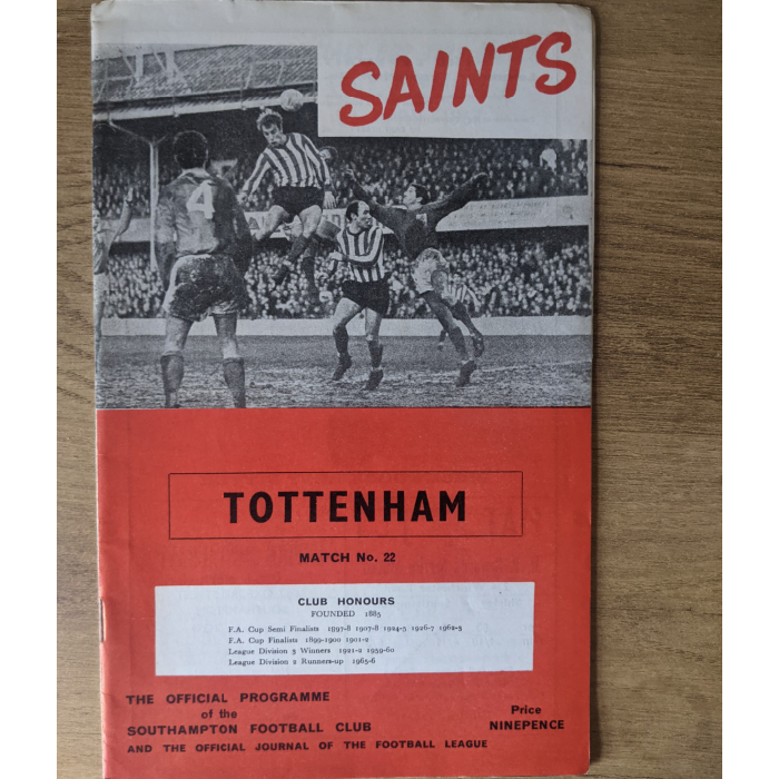 Southampton V Spurs 1967 football programme