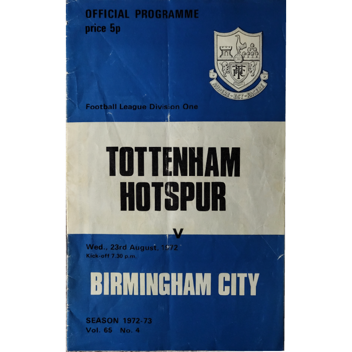 tottenham v birmingham city 1972 football programme