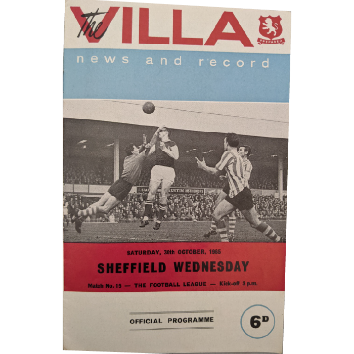 Aston Villa V Sheffield Wednesday 1965 football programme