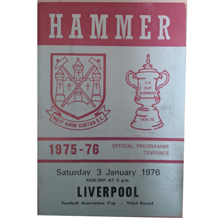 west ham v liverpool 1976 football programme