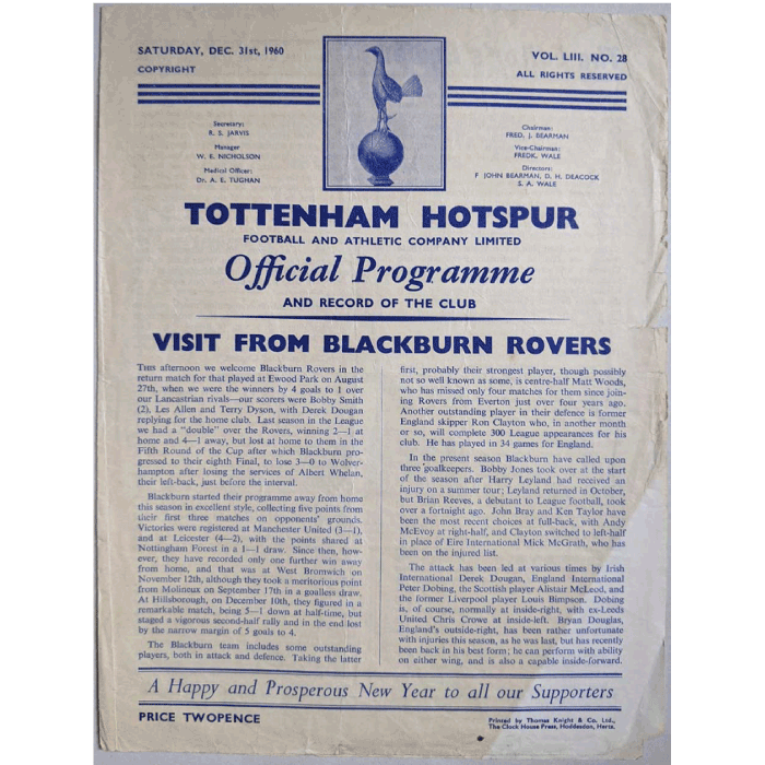 Tottenham v Blackburn 1960