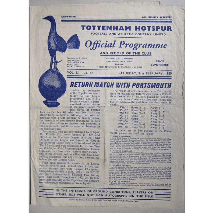 Tottenham v Portsmouth 1960