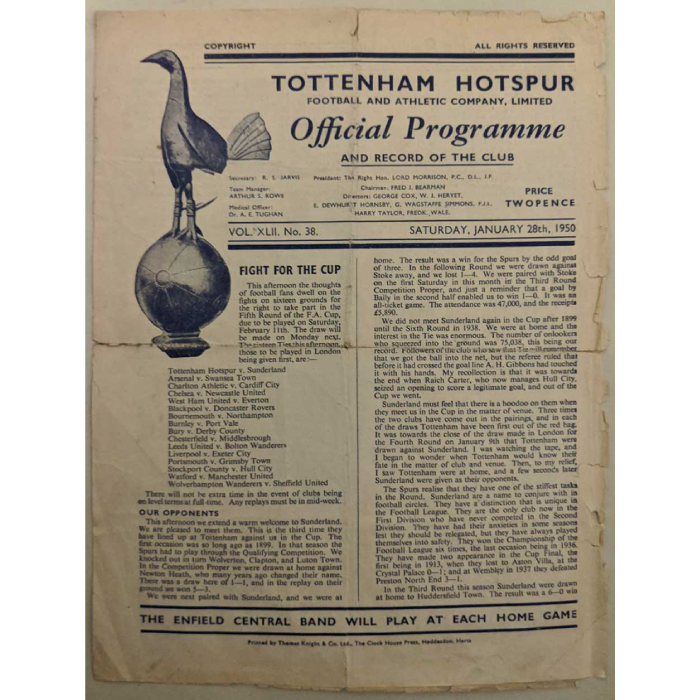 tottenham v sunderland 1950